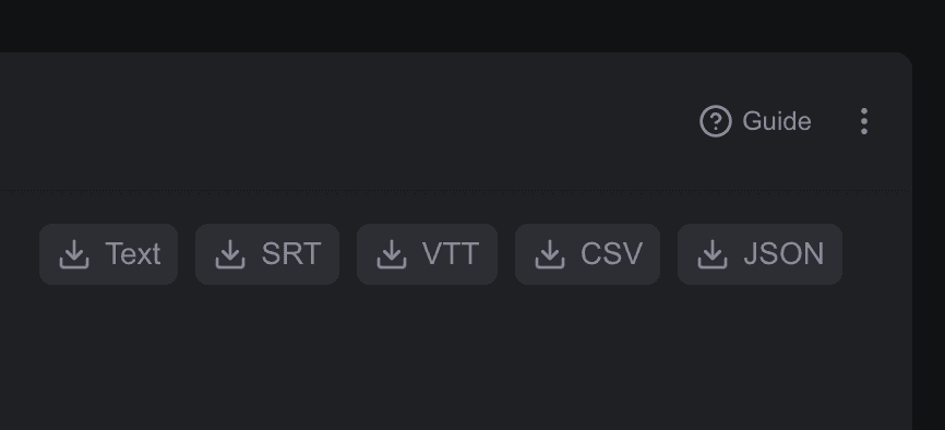 Screenshot showing various download format options