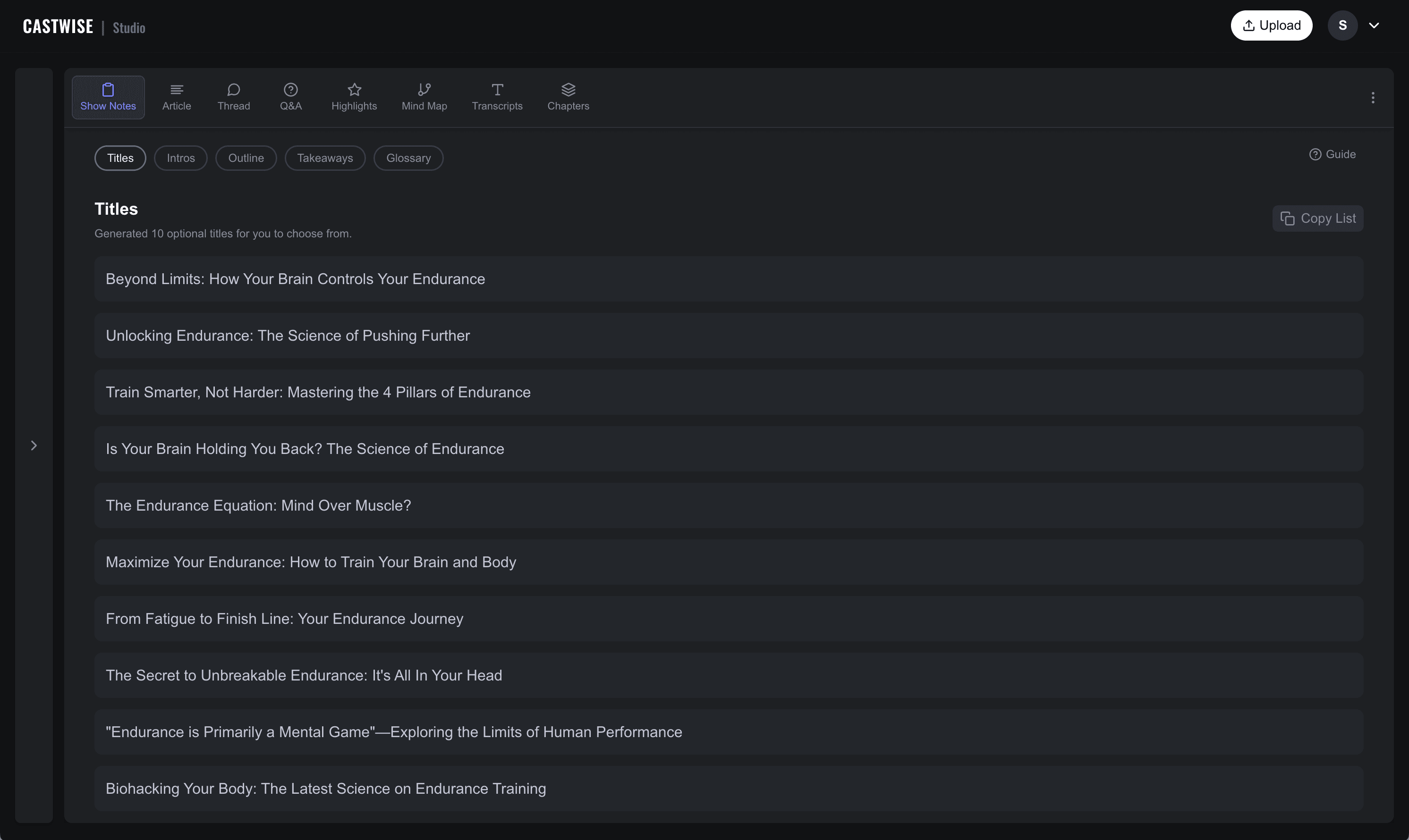 Castwise Show Notes Interface Screenshot